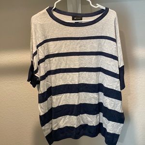 Gray and Navy Blue Striped Bat Wing Sweater Top